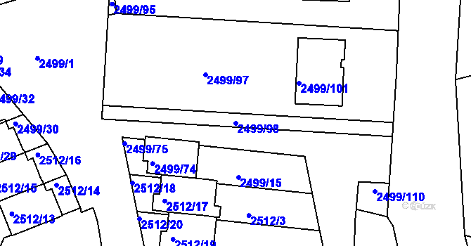 Parcela st. 2499/98 v KÚ Bruntál-město, Katastrální mapa