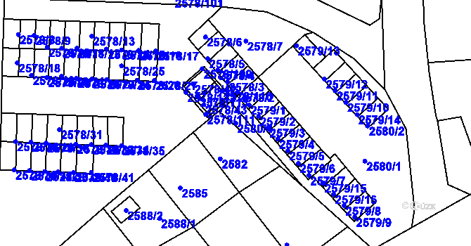 Parcela st. 2580/4 v KÚ Bruntál-město, Katastrální mapa