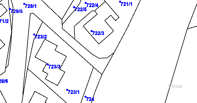 Parcela st. 722/1 v KÚ Bruntál-město, Katastrální mapa