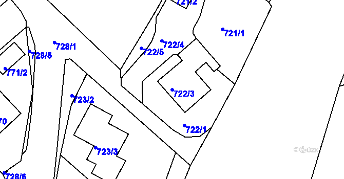Parcela st. 722/3 v KÚ Bruntál-město, Katastrální mapa
