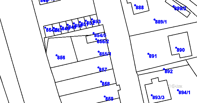 Parcela st. 855/1 v KÚ Bruntál-město, Katastrální mapa