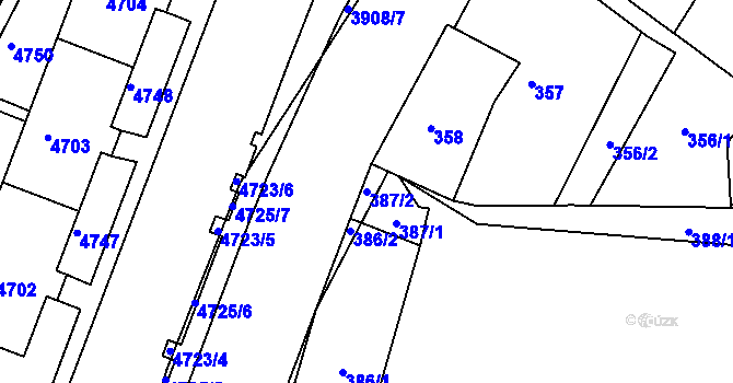 Parcela st. 387/2 v KÚ Bruntál-město, Katastrální mapa