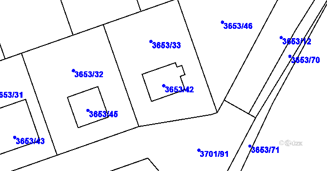 Parcela st. 3653/42 v KÚ Bruntál-město, Katastrální mapa