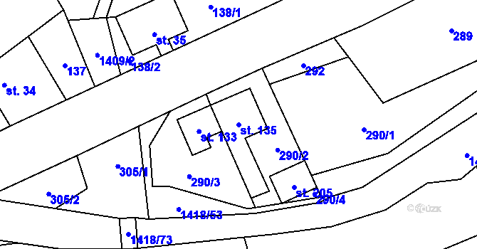 Parcela st. 135 v KÚ Oborná, Katastrální mapa