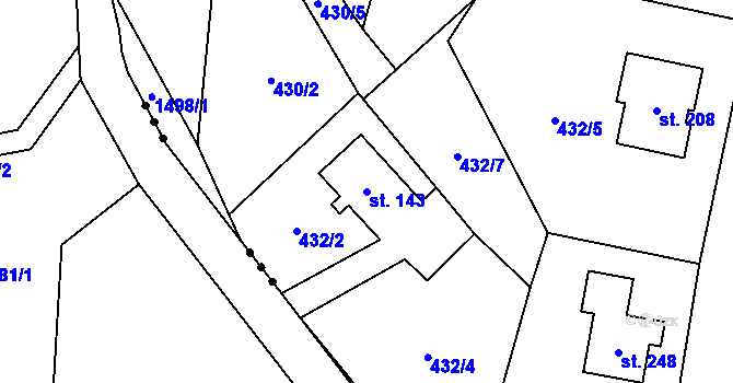 Parcela st. 143 v KÚ Oborná, Katastrální mapa