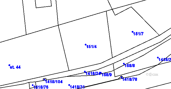 Parcela st. 151/4 v KÚ Oborná, Katastrální mapa