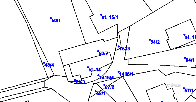Parcela st. 50/7 v KÚ Oborná, Katastrální mapa