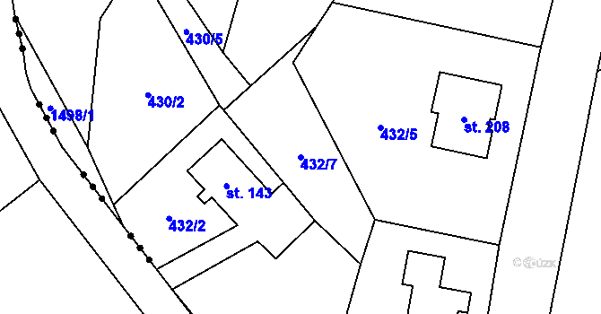 Parcela st. 432/7 v KÚ Oborná, Katastrální mapa