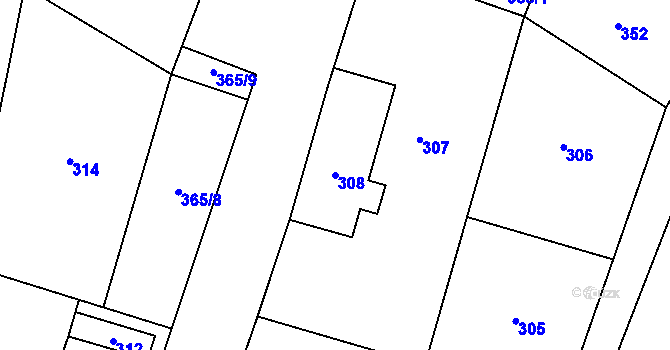 Parcela st. 308 v KÚ Moravský Kočov, Katastrální mapa