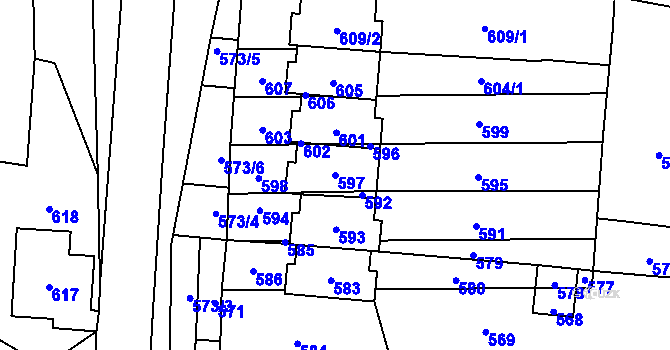 Parcela st. 597 v KÚ Moravský Kočov, Katastrální mapa
