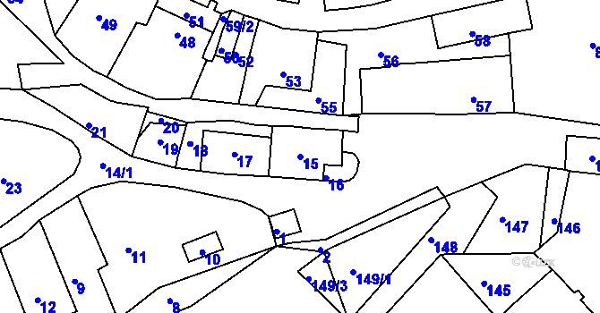 Parcela st. 15 v KÚ Brusná, Katastrální mapa