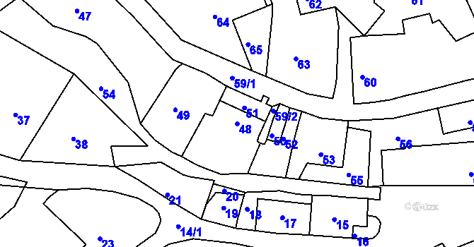 Parcela st. 48 v KÚ Brusná, Katastrální mapa