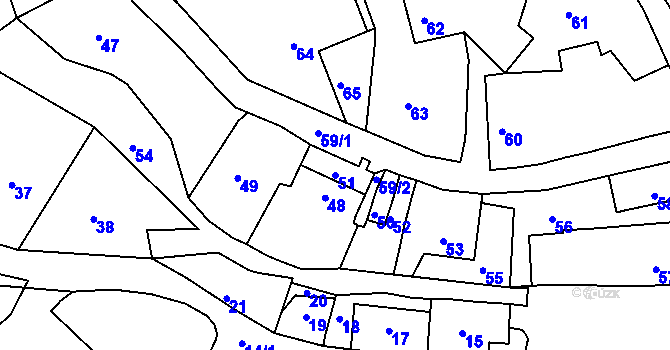 Parcela st. 51 v KÚ Brusná, Katastrální mapa
