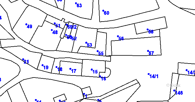 Parcela st. 55 v KÚ Brusná, Katastrální mapa