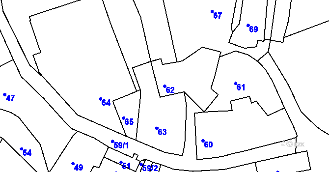 Parcela st. 62 v KÚ Brusná, Katastrální mapa
