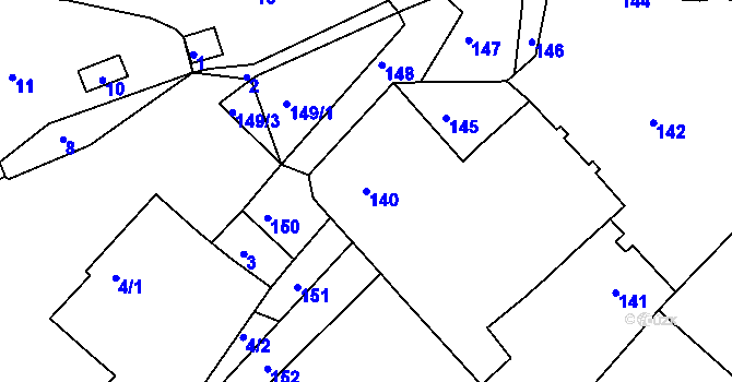 Parcela st. 140 v KÚ Brusná, Katastrální mapa