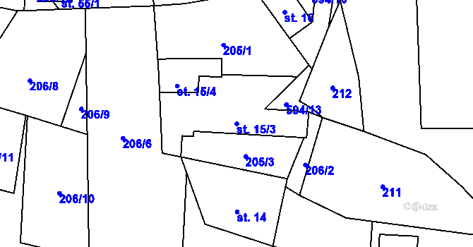 Parcela st. 15/3 v KÚ Veselí u Lomnice, Katastrální mapa