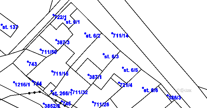 Parcela st. 6/3 v KÚ Brusné, Katastrální mapa