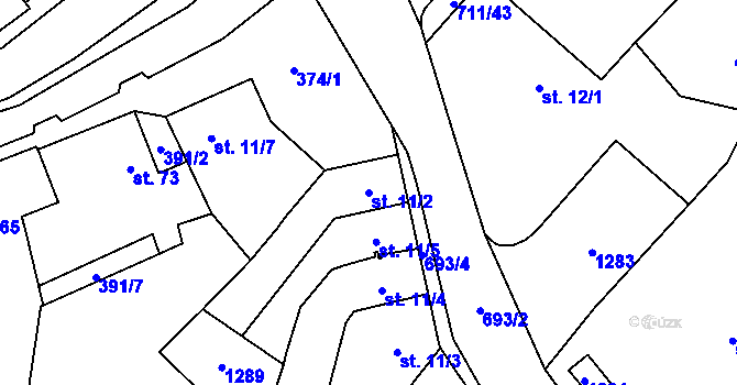 Parcela st. 11/2 v KÚ Brusné, Katastrální mapa