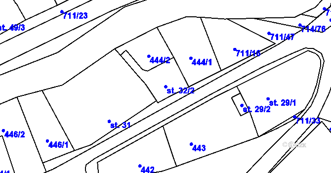 Parcela st. 32/2 v KÚ Brusné, Katastrální mapa