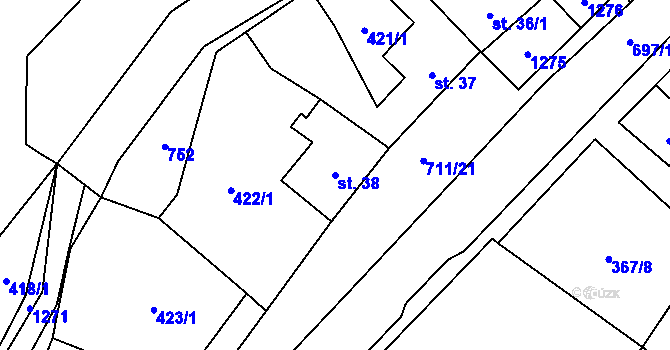 Parcela st. 38 v KÚ Brusné, Katastrální mapa