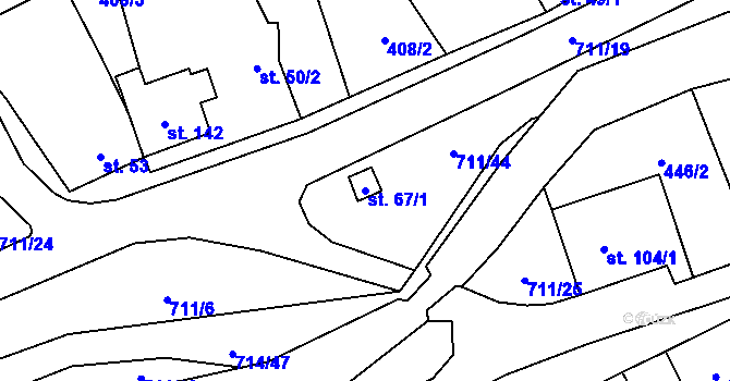 Parcela st. 67/1 v KÚ Brusné, Katastrální mapa