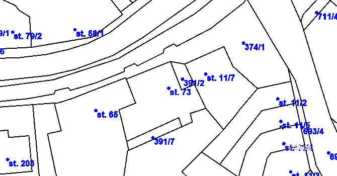 Parcela st. 73 v KÚ Brusné, Katastrální mapa
