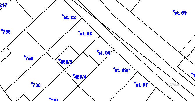 Parcela st. 86 v KÚ Brusné, Katastrální mapa