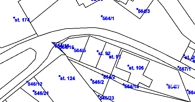 Parcela st. 92 v KÚ Brusné, Katastrální mapa