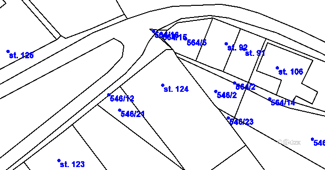 Parcela st. 124 v KÚ Brusné, Katastrální mapa