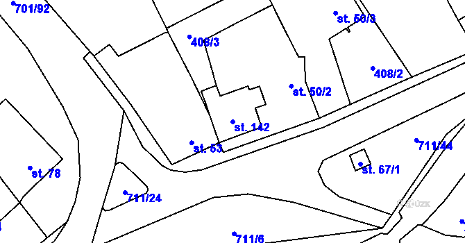 Parcela st. 142 v KÚ Brusné, Katastrální mapa