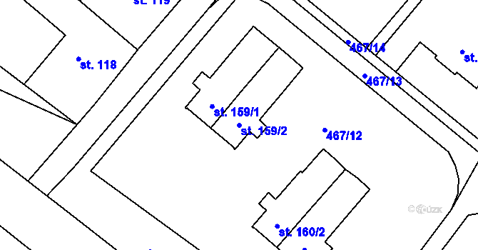 Parcela st. 159/2 v KÚ Brusné, Katastrální mapa
