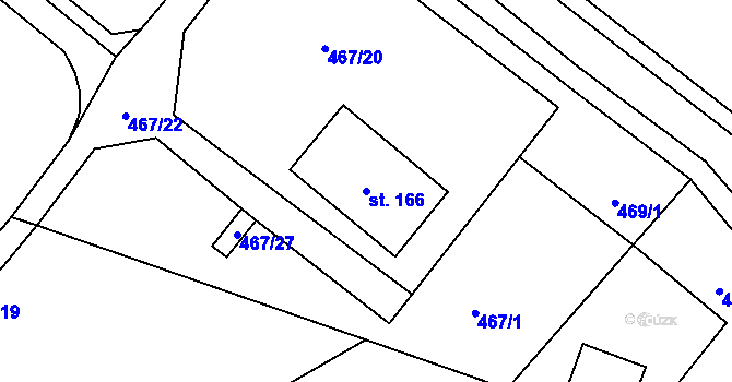 Parcela st. 166 v KÚ Brusné, Katastrální mapa