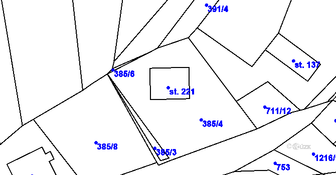 Parcela st. 221 v KÚ Brusné, Katastrální mapa