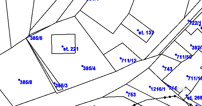 Parcela st. 385/9 v KÚ Brusné, Katastrální mapa