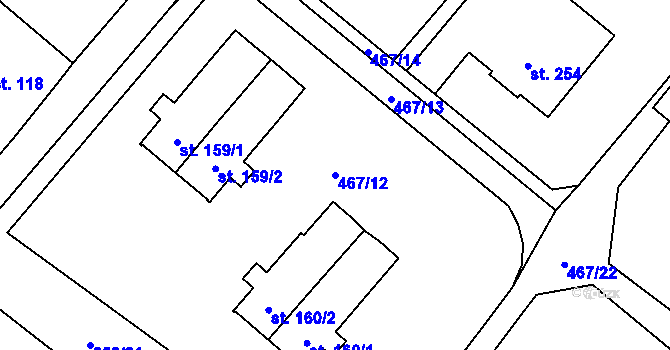 Parcela st. 467/12 v KÚ Brusné, Katastrální mapa