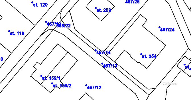 Parcela st. 467/14 v KÚ Brusné, Katastrální mapa