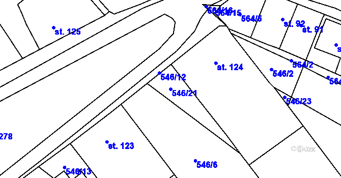 Parcela st. 546/21 v KÚ Brusné, Katastrální mapa