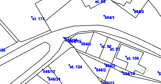 Parcela st. 564/5 v KÚ Brusné, Katastrální mapa