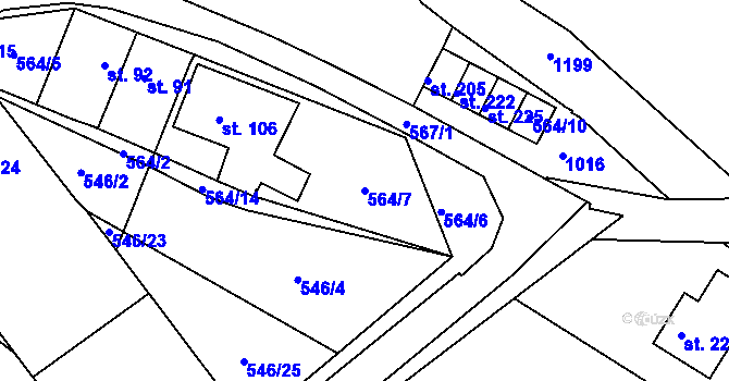 Parcela st. 564/7 v KÚ Brusné, Katastrální mapa