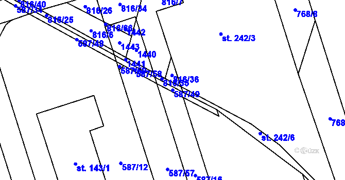 Parcela st. 587/49 v KÚ Brusné, Katastrální mapa