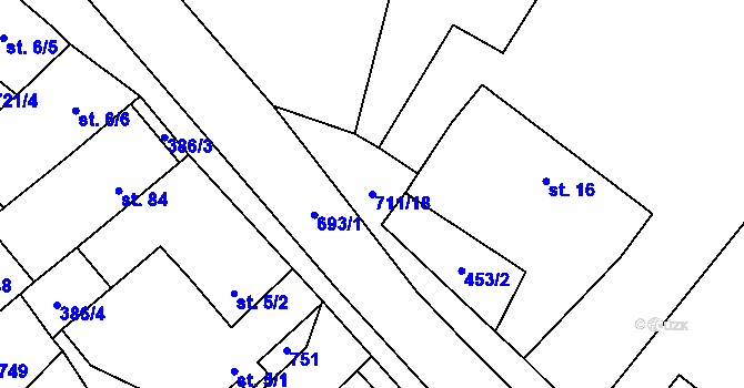 Parcela st. 711/18 v KÚ Brusné, Katastrální mapa