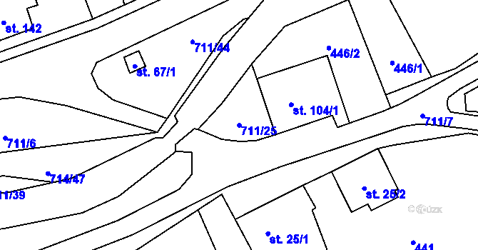 Parcela st. 711/25 v KÚ Brusné, Katastrální mapa