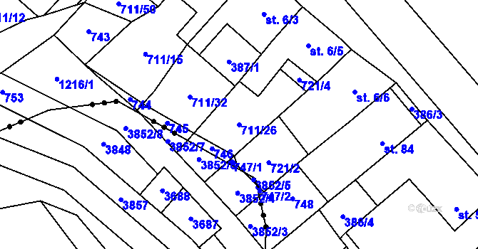 Parcela st. 711/26 v KÚ Brusné, Katastrální mapa