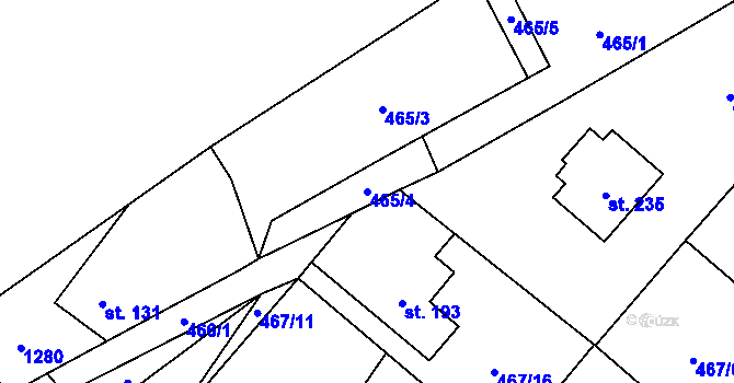 Parcela st. 465/4 v KÚ Brusné, Katastrální mapa