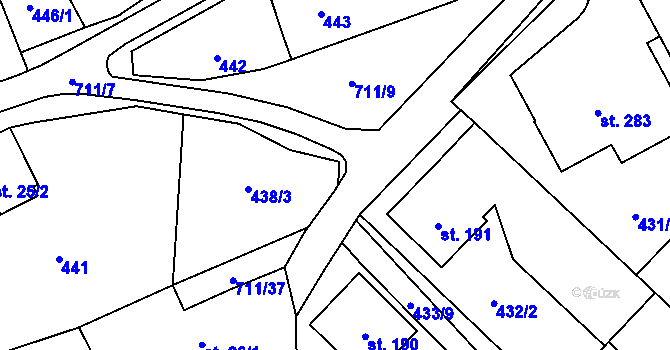 Parcela st. 711/38 v KÚ Brusné, Katastrální mapa