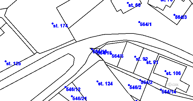 Parcela st. 564/15 v KÚ Brusné, Katastrální mapa