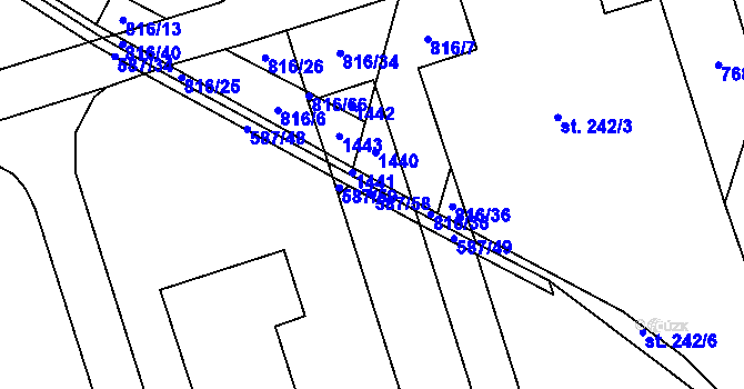 Parcela st. 587/58 v KÚ Brusné, Katastrální mapa