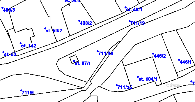 Parcela st. 711/44 v KÚ Brusné, Katastrální mapa
