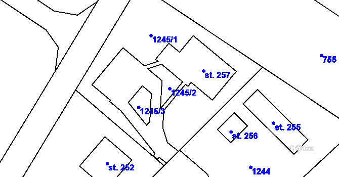 Parcela st. 1245/2 v KÚ Brusné, Katastrální mapa